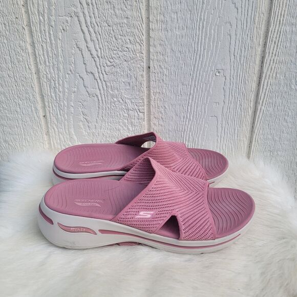 Skechers Women Go Walk Arch Fit Pink/mauve Slide Sandals size 12 comfort - Picture 1 of 6